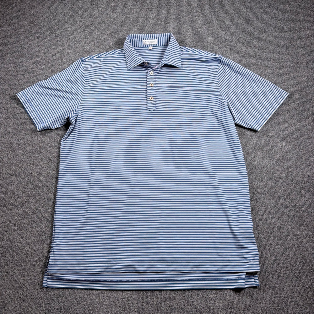 Peter Millar Summer Comfort Bishop Performance Golf Polo Shirt Men L Blue Stripe